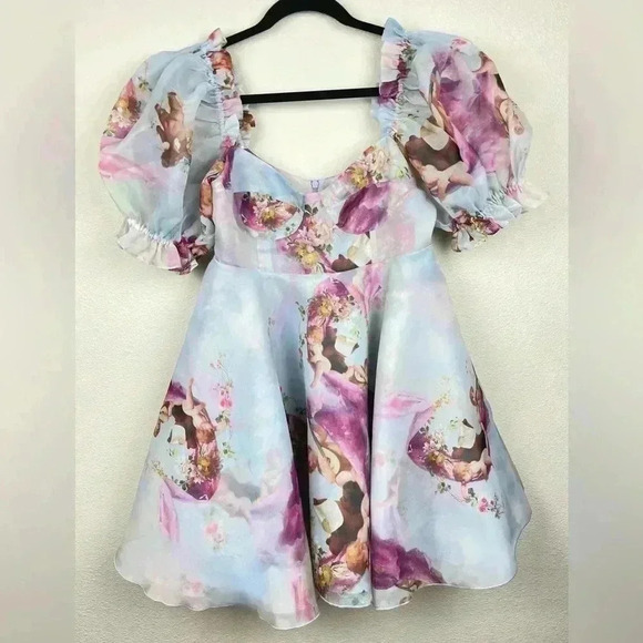 SELKIE The Cupid's Serenade Parliament Dress Women's Medium NWT Puff Sleeve Blue - Picture 4 of 16